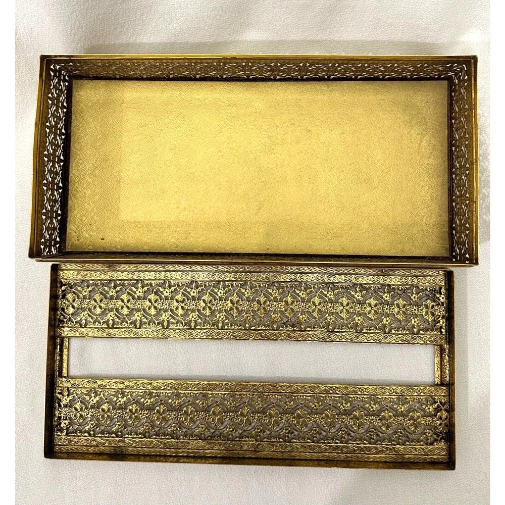 Vintage Gold Tone Brass Filigree Tissue Box Holder